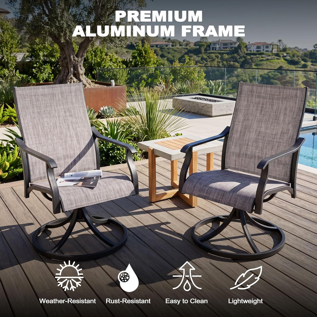 NUU GARDEN Swivel Patio Chair Set of 2, All-Weather Textilene Outdoor Dining Chairs with High Back, Outdoor Dining Chair Set for Lawn Porch Balcony Outside, Grayish Brown