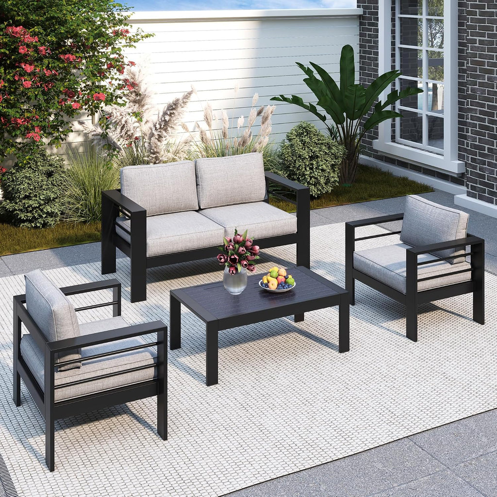 Solaste Aluminum Patio Furniture Set for All Weather, Oversized Metal Outdoor Furniture Set with 27.5' Deep Seating and 3.2' WIde Armrest, Outdoor Patio Conversation Sets with 10'' Back Suport Cushion