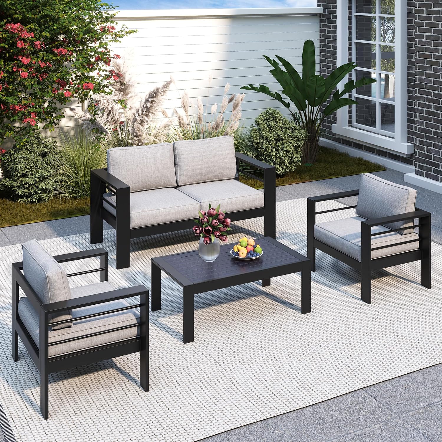 Solaste Aluminum Patio Furniture Set for All Weather, Oversized Metal Outdoor Furniture Set with 27.5' Deep Seating and 3.2' WIde Armrest, Outdoor Patio Conversation Sets with 10'' Back Suport Cushion