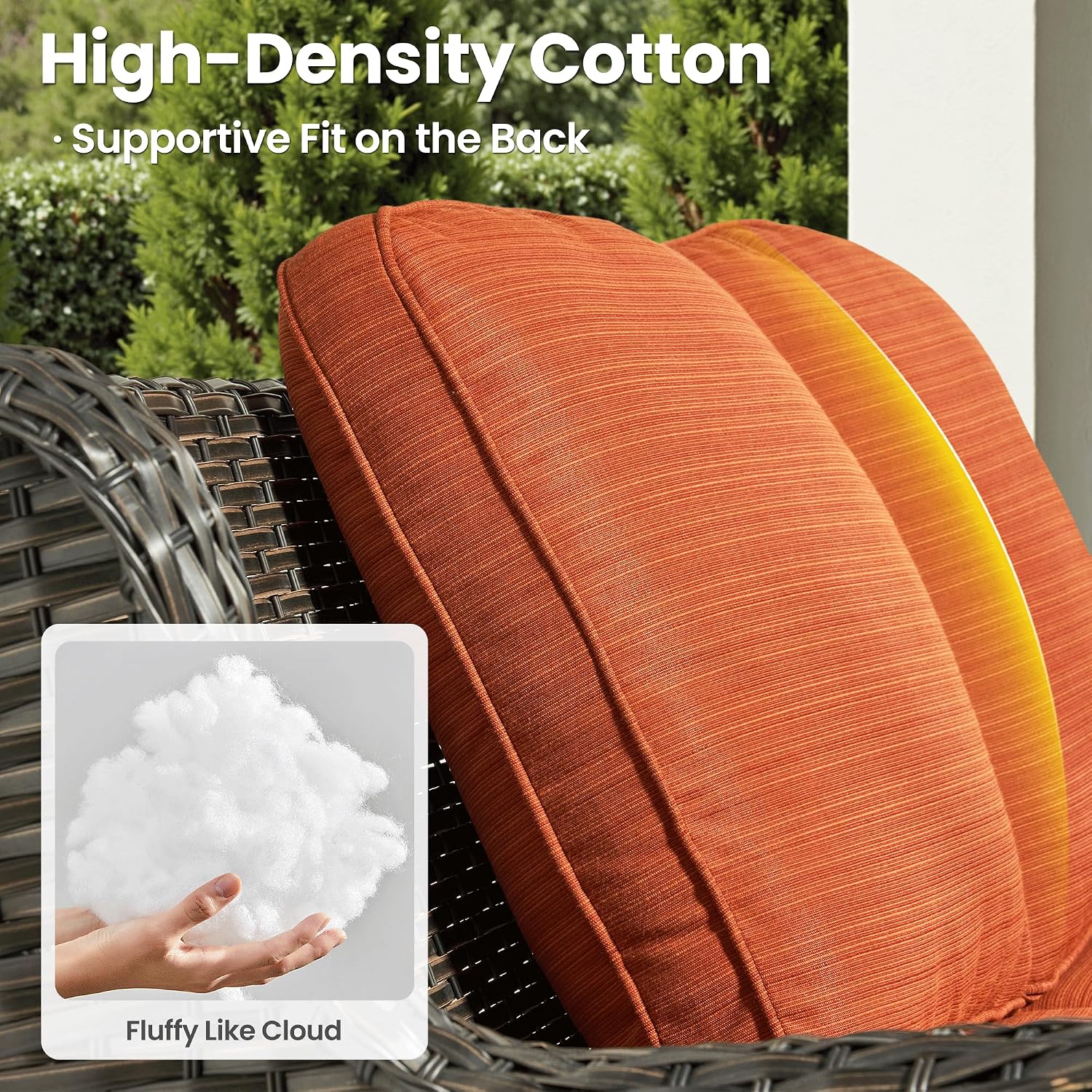 ovios 6-Pieces Patio Furniture Set with 42' Fire Pit Table, Outdoor Wicker Sofa Couch Ottomans Comfy Cushions, High Back Modern Conversation Set, Brown Rattan, Orange Red