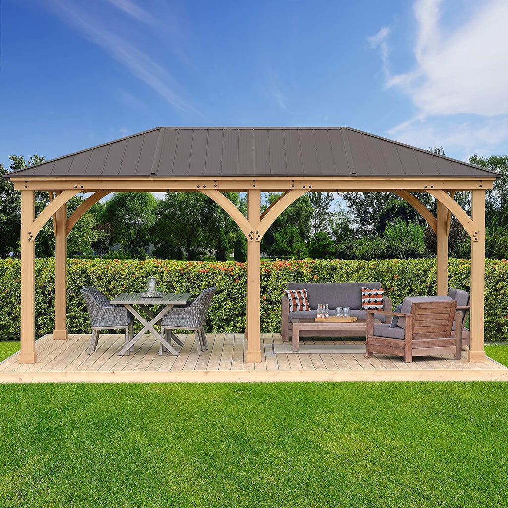 Yardistry 12 x 20 Meridian Cedar Gazebo Pavilion for Patios, Decks, Garden, Backyard, Durable, Aluminum Roof