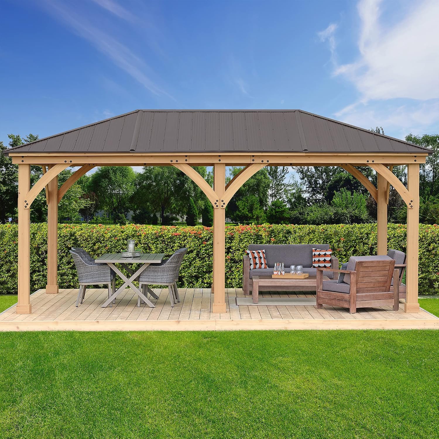 Yardistry 12 x 20 Meridian Cedar Gazebo Pavilion for Patios, Decks, Garden, Backyard, Durable, Aluminum Roof