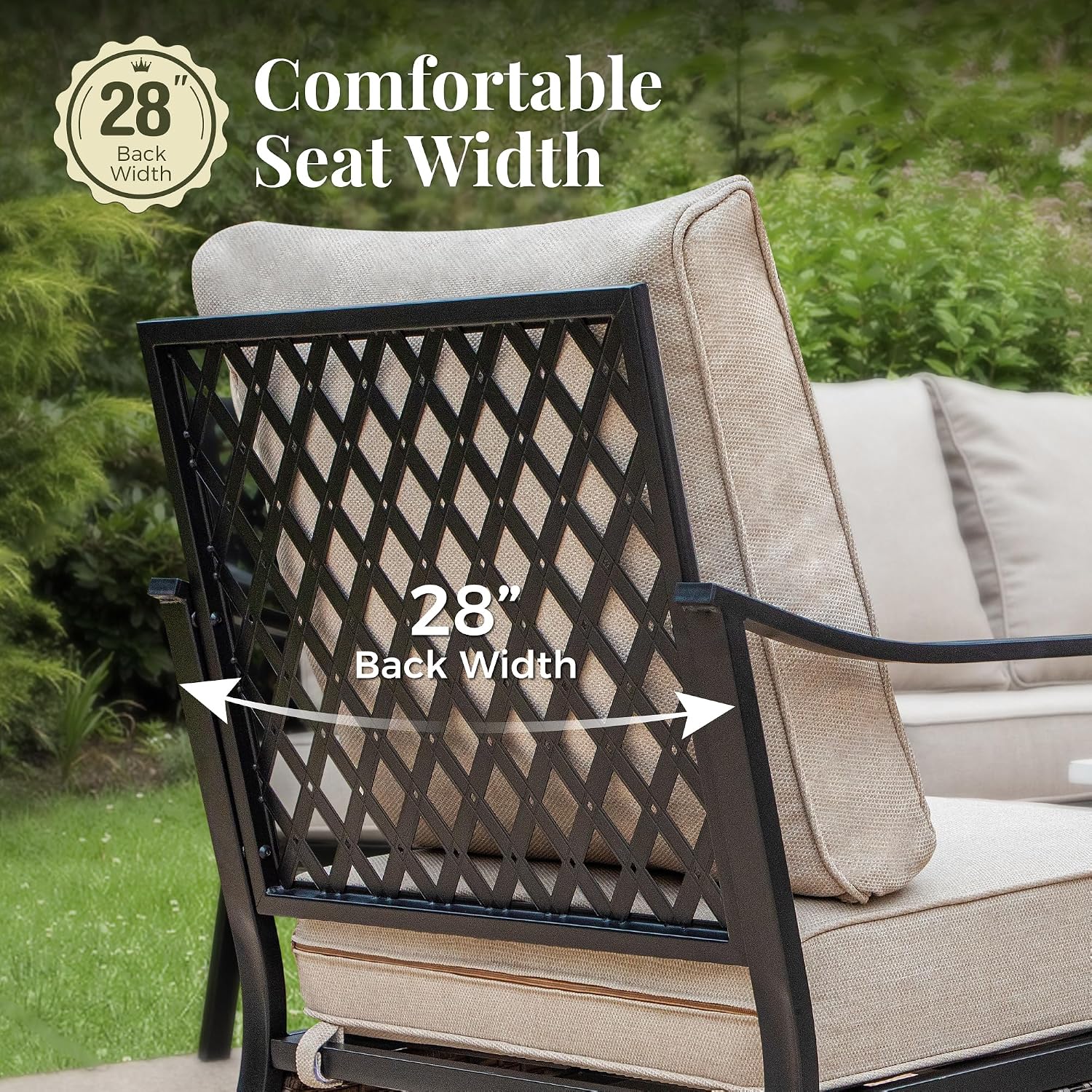 MIXPATIO Patio Furniture Set with Fire Pit Table, Metal Outdoor Conversation Set with 5.75'' Extra Thick Cushion, 2 Rocking Chairs, 2 Leg Chairs, 3-Seat Sofa and Gas Fire Pit Table, Beige