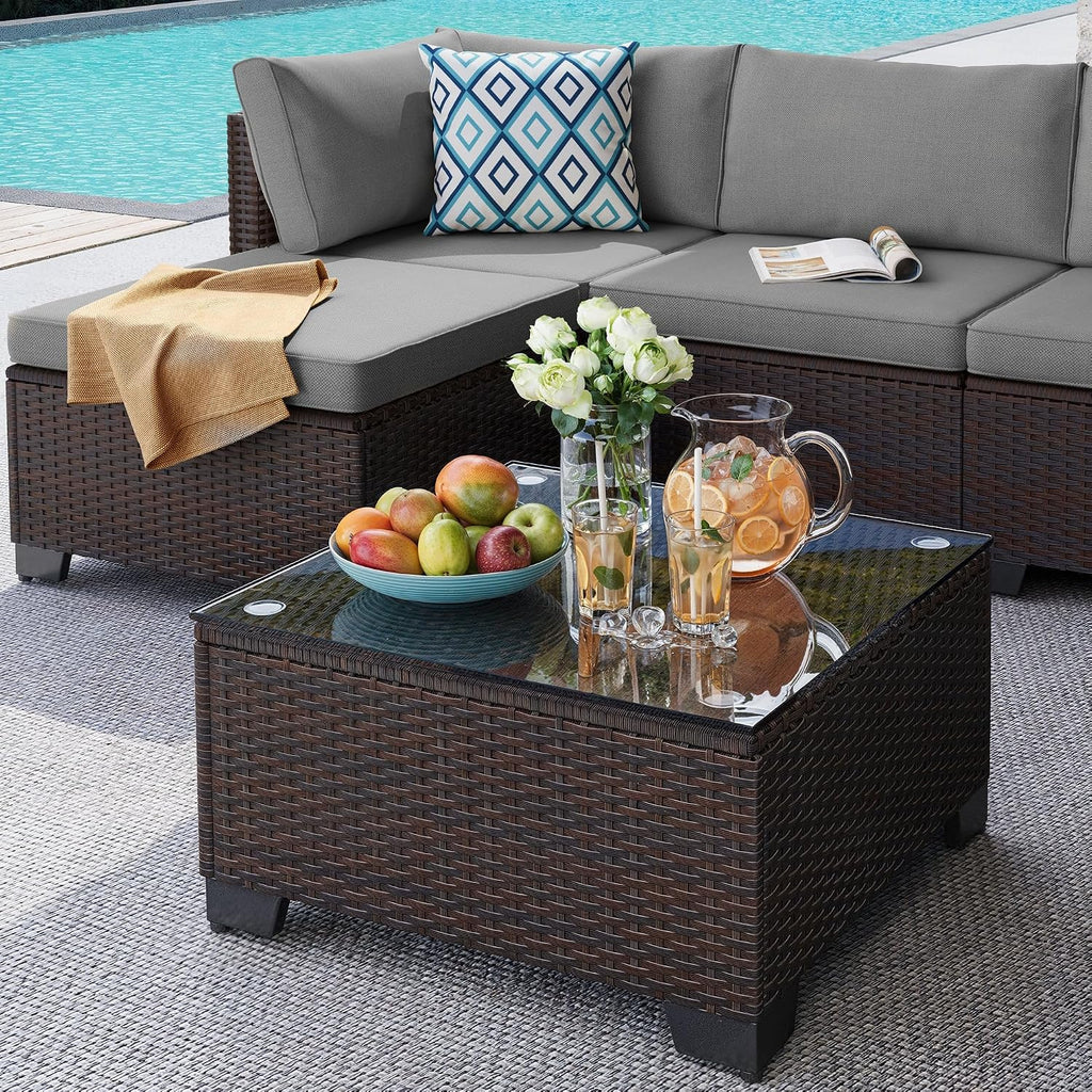 Gizoon 7 Pieces Outdoor Patio Furniture Set, All-Weather PE Rattan Wicker Sectional Sofa Seating with Waterproof Cushions and Coffee Table, Outdoor Conversation Set for Garden, Backyard, Balcony