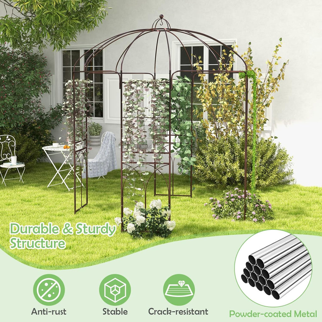 HAPPYGRILL Birdcage Shape Garden Arbor, 7 x 8.4 ft Heavy Duty Metal Garden Gazebo Pergola with Trellis, Garden Arch Trellis for for Climbing Plants Wedding Party Decor Outdoor Arch Pavilion for Lawn