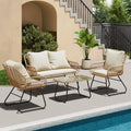 LEX CRAFT 4-Piece Outdoor Patio Furniture Set with Cushions & Tempered Glass Table, All-Weather Rattan Bistro Set with Loveseat Chairs Table Soft Cushions for Garden, Porch, Backyard (Yellow)