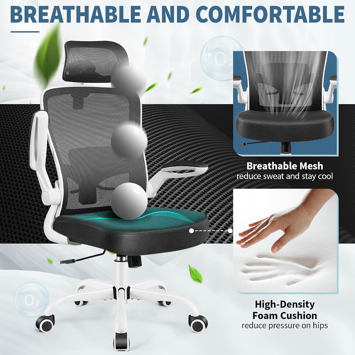 FelixKing Office Chair, Desk Chair with Adjustable Lumbar Support, Ergonomic Computer Chair with High Back and Armrest, Adjustable Height Gaming Chair Home Office Swivel Chair(White)