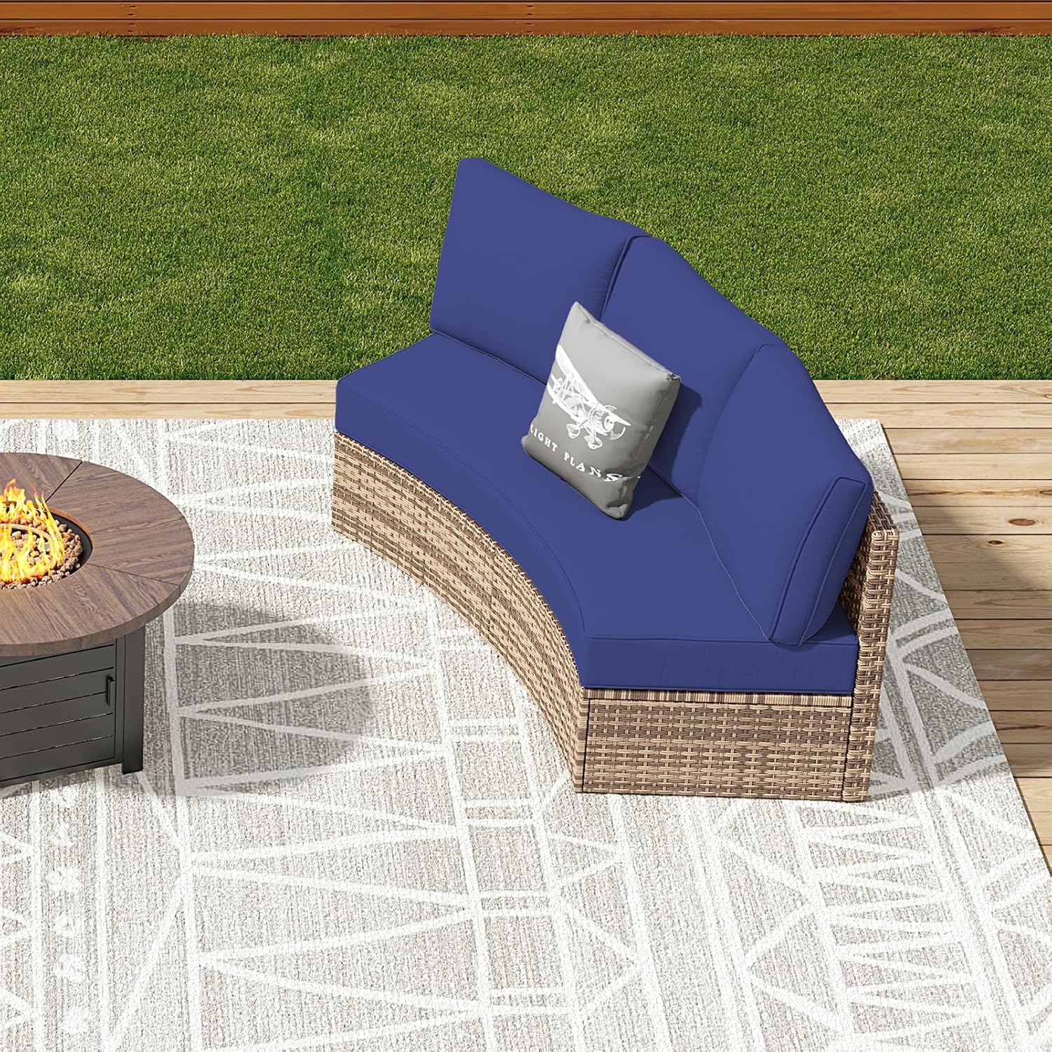LUXOAK 3-Piece Wicker Patio Furniture Set, Waterproof Half-Moon Sectional Sofa with Cushions, Rattan Outdoor Conversation Set for Garden, Pool, Beach & Balcony, Blue