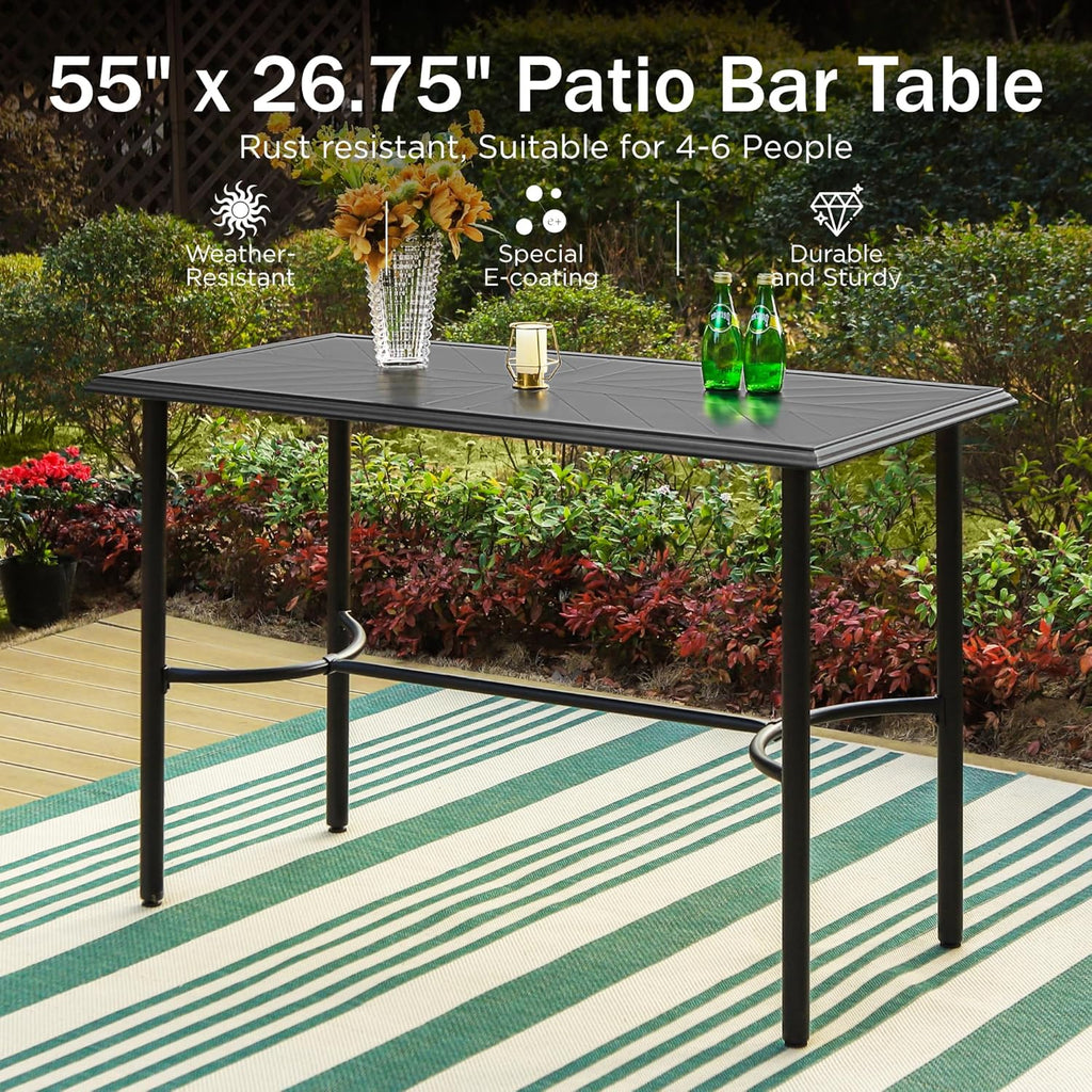 PHI VILLA Patio Bar set for 4,Outdoor Swivel Bar Chairs with Red Cushion and High Metal Bar Table,Sturdy and Strong Frame and Metal Table Top (No Umbrella Hole), High Patio Table and Chairs for Garden