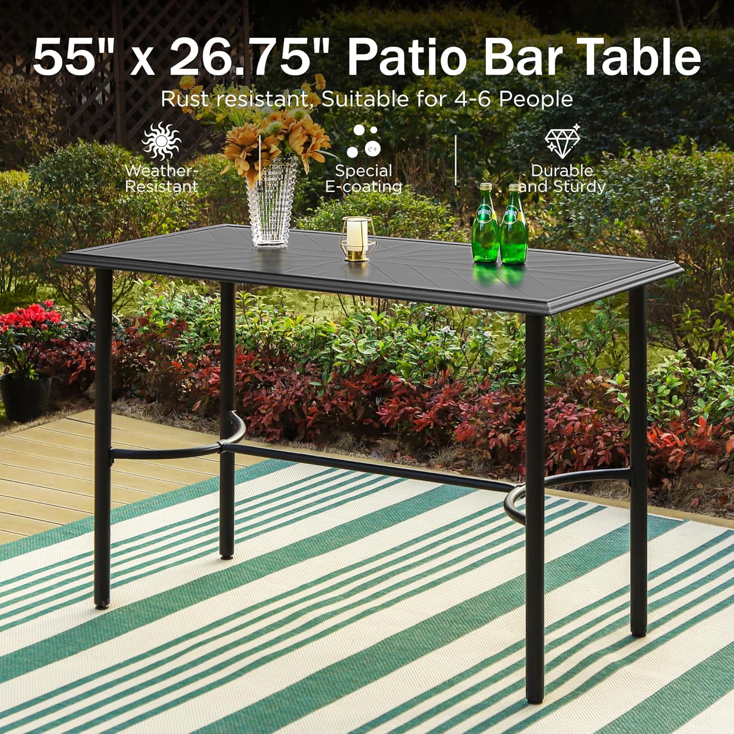 PHI VILLA Patio Bar set for 4,Outdoor Swivel Bar Chairs with Red Cushion and High Metal Bar Table,Sturdy and Strong Frame and Metal Table Top (No Umbrella Hole), High Patio Table and Chairs for Garden