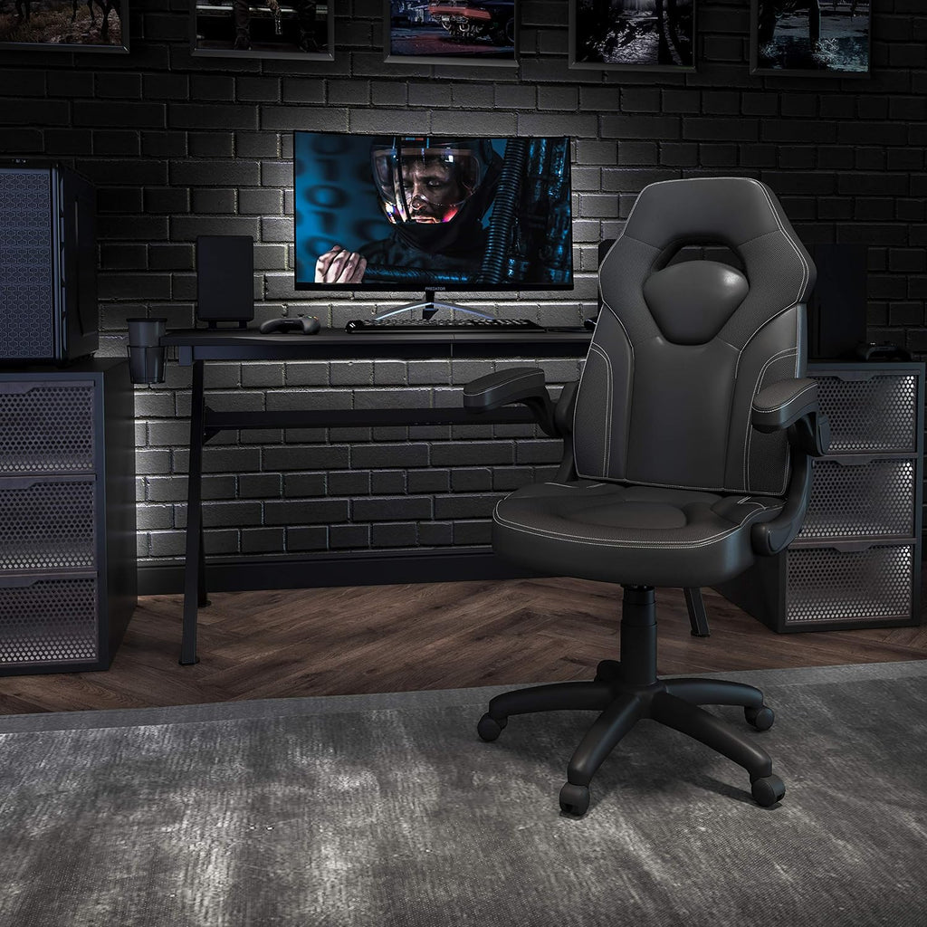 Flash Furniture X10 High-Back LeatherSoft Racing Style Gaming Chair with Flip-Up Arms, Ergonomic Padded Swivel Computer Chair, Black