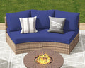 LUXOAK 3-Piece Wicker Patio Furniture Set, Waterproof Half-Moon Sectional Sofa with Cushions, Rattan Outdoor Conversation Set for Garden, Pool, Beach & Balcony, Blue