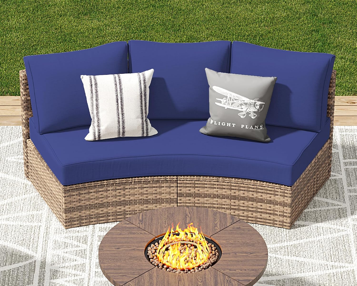 LUXOAK 3-Piece Wicker Patio Furniture Set, Waterproof Half-Moon Sectional Sofa with Cushions, Rattan Outdoor Conversation Set for Garden, Pool, Beach & Balcony, Blue