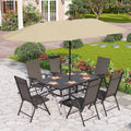 PHI VILLA 7 Piece Patio Dining Furniture Set with Umbrella, Outdoor Table and Chairs for 6, Foldable Patio Dining Chairs (Black) with Adjustable Backrest & Metal Dining Table for Garden, Deck