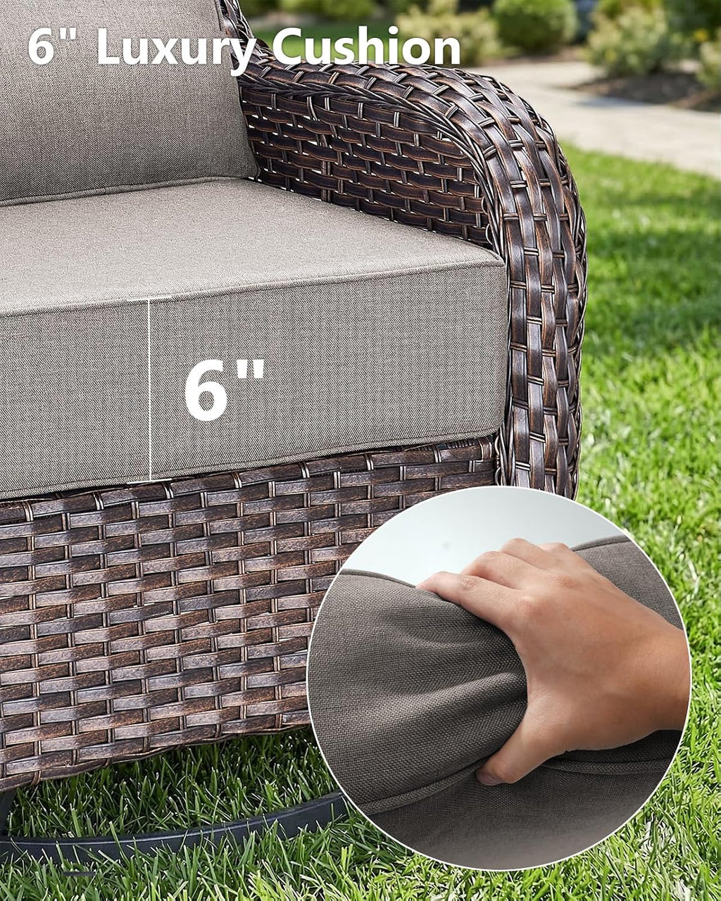 6' Thick Outdoor Cushion, 24*24*6' Patio Furniture Cushions with Waterproof Patio Furniture Cushions with Removable Cover, 28D High Density Patio Cushion for Outdoor Furniture, Gray-4pcs