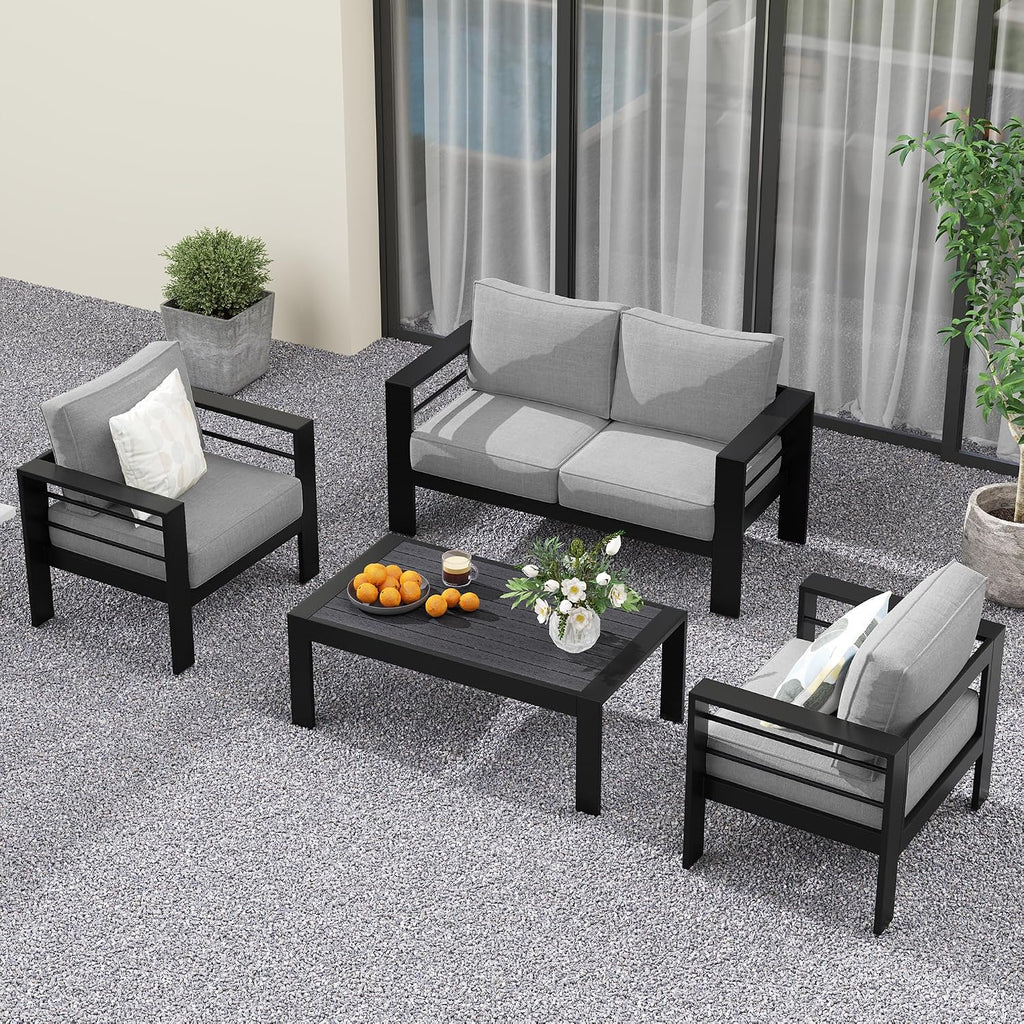 Solaste Aluminum Patio Furniture Set for All Weather, Oversized Metal Outdoor Furniture Set with 27.5' Deep Seating and 3.2' WIde Armrest, Outdoor Patio Conversation Sets with 10'' Back Suport Cushion