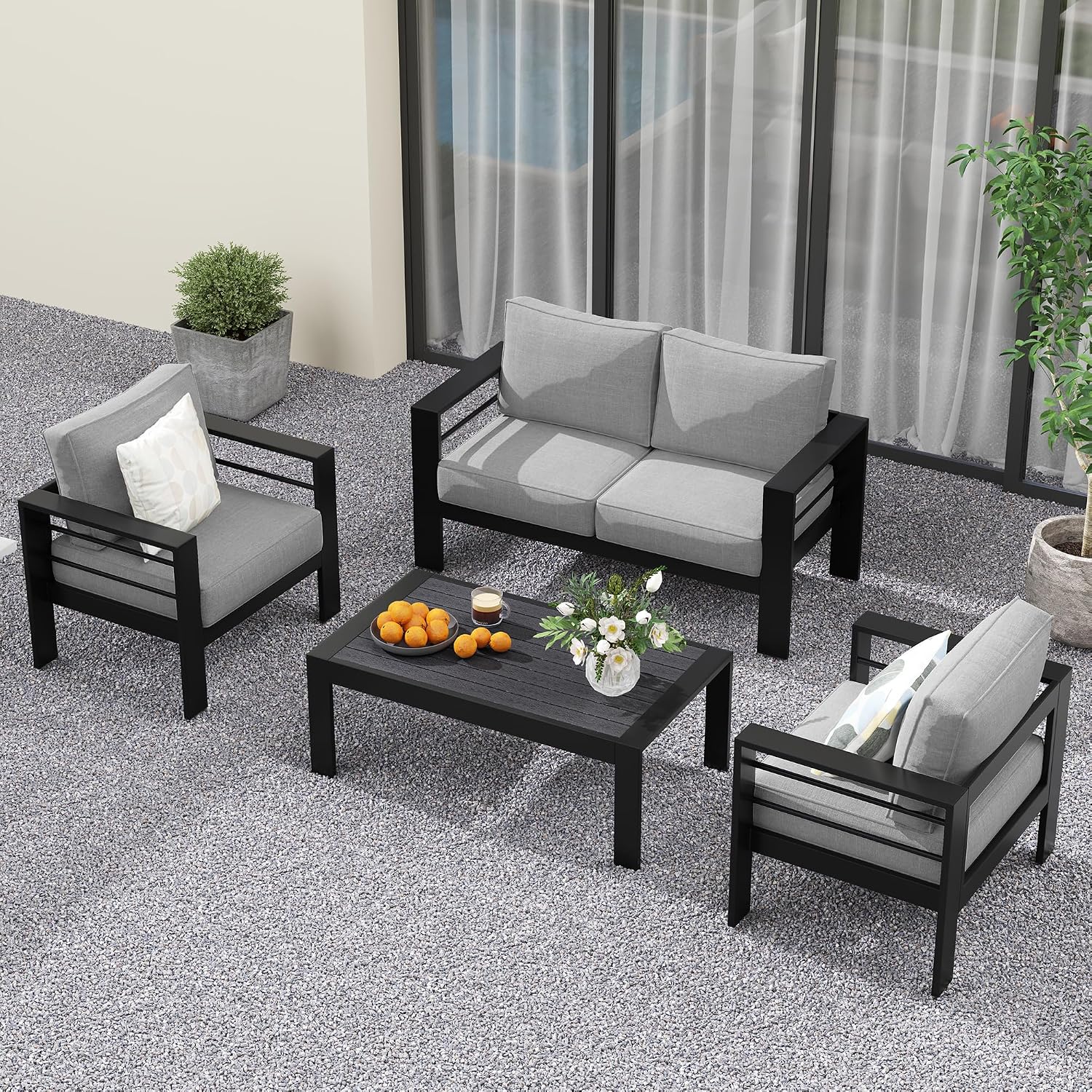 Solaste Aluminum Patio Furniture Set for All Weather, Oversized Metal Outdoor Furniture Set with 27.5' Deep Seating and 3.2' WIde Armrest, Outdoor Patio Conversation Sets with 10'' Back Suport Cushion
