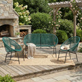 Christopher Knight Home Dessa 3 Piece Patio Furniture Set, Wicker Patio Loveseat Sofa and Accent Chair Set of 2, Metal Double Papasan Chair, Teal