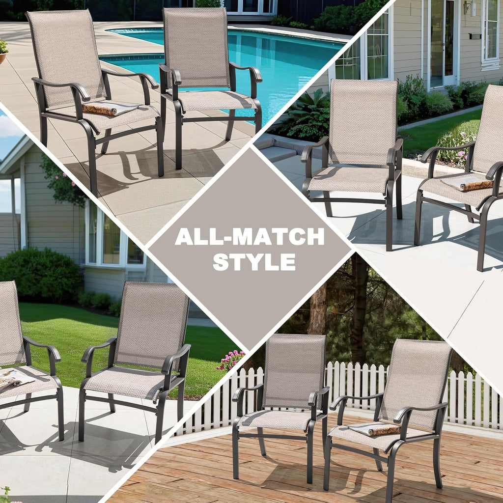 NUU GARDEN Patio Dining Chairs Set of 4, All Weather Textilene Patio Chairs,Powder-Coated Metal Frame Outdoor Patio Bistro Dining Chairs for Lawn Garden Backyard, Beige
