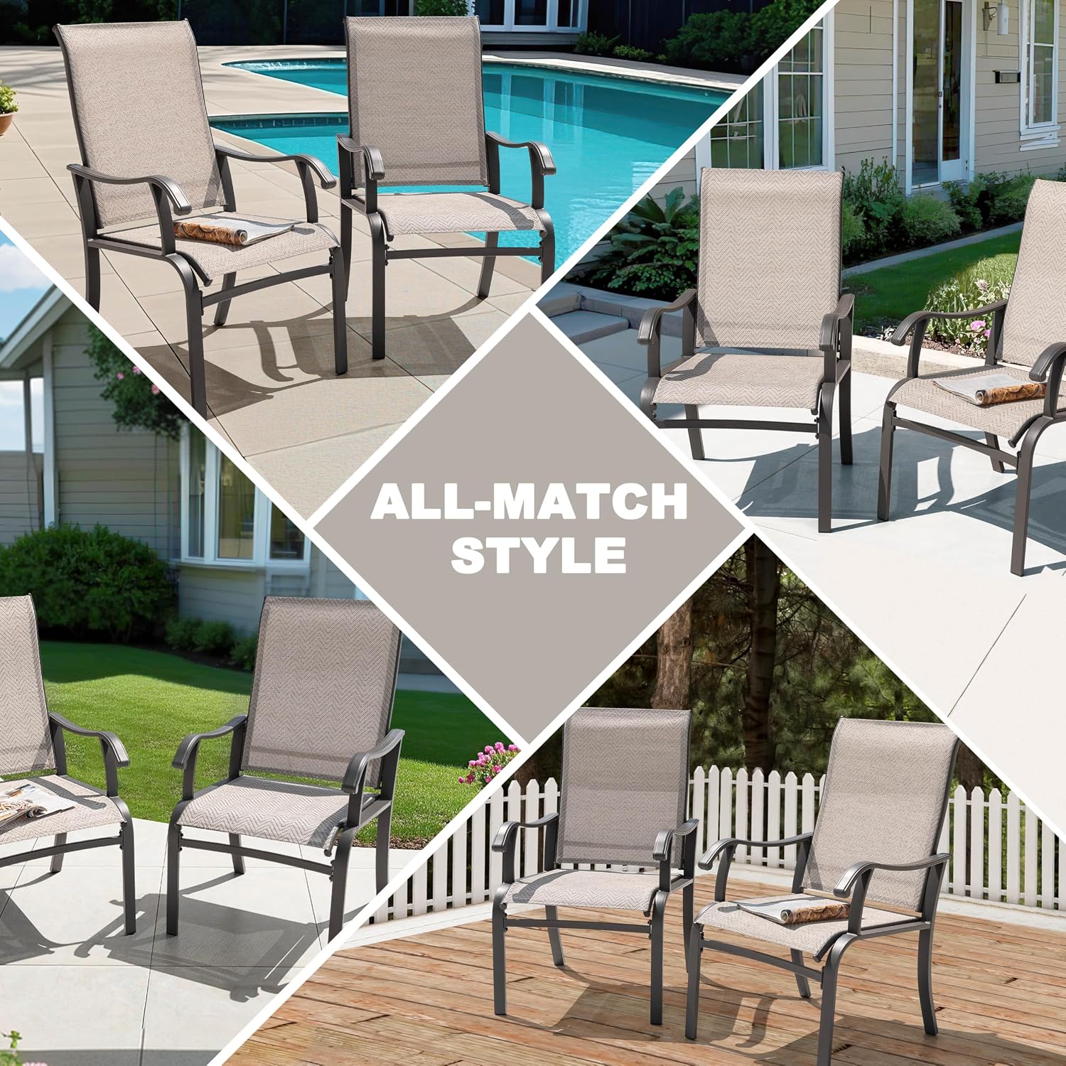 NUU GARDEN Patio Dining Chairs Set of 4, All Weather Textilene Patio Chairs,Powder-Coated Metal Frame Outdoor Patio Bistro Dining Chairs for Lawn Garden Backyard, Beige