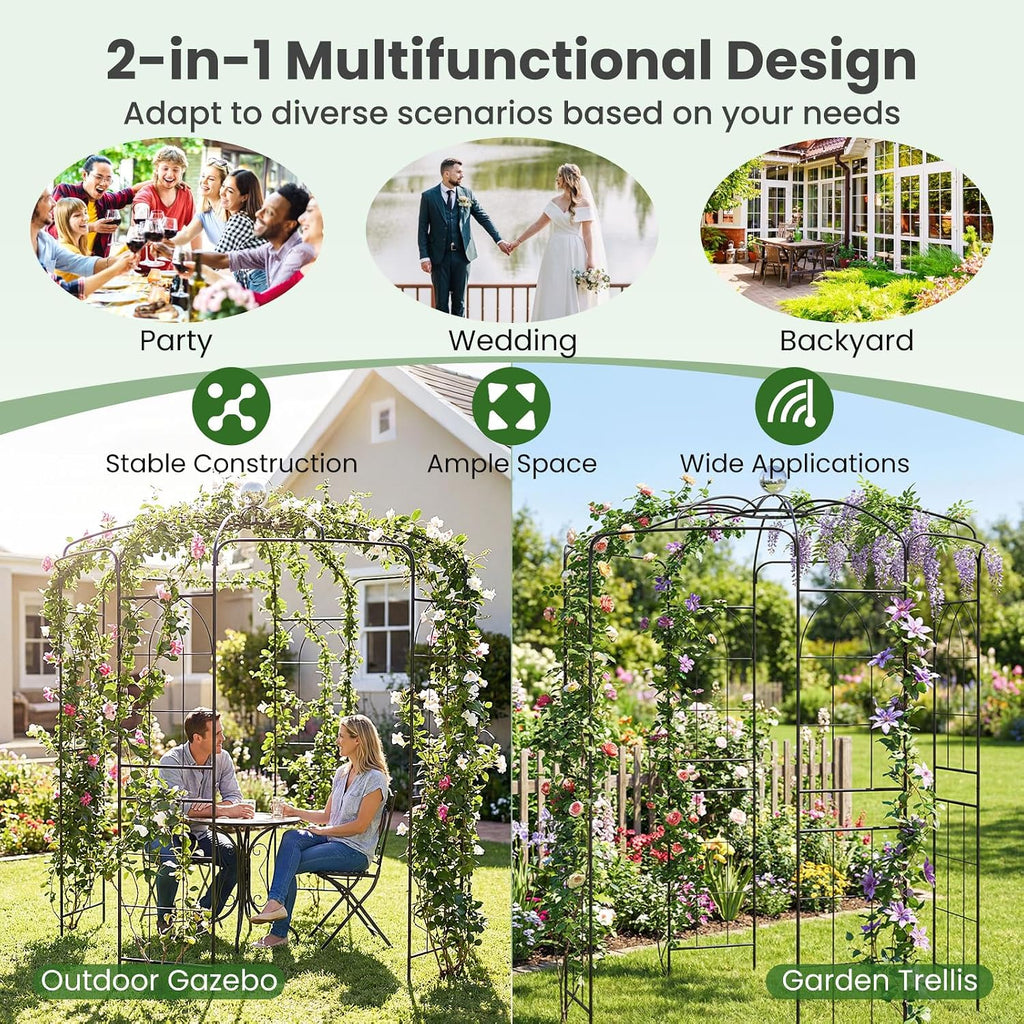 Happygrill Birdcage Shape Garden Arbor, 112' Tall Heavy Duty Gazebo with for Climbing Plants, Outdoor Arch Pergola Pavilion for Wedding Party Ceremony Decoration