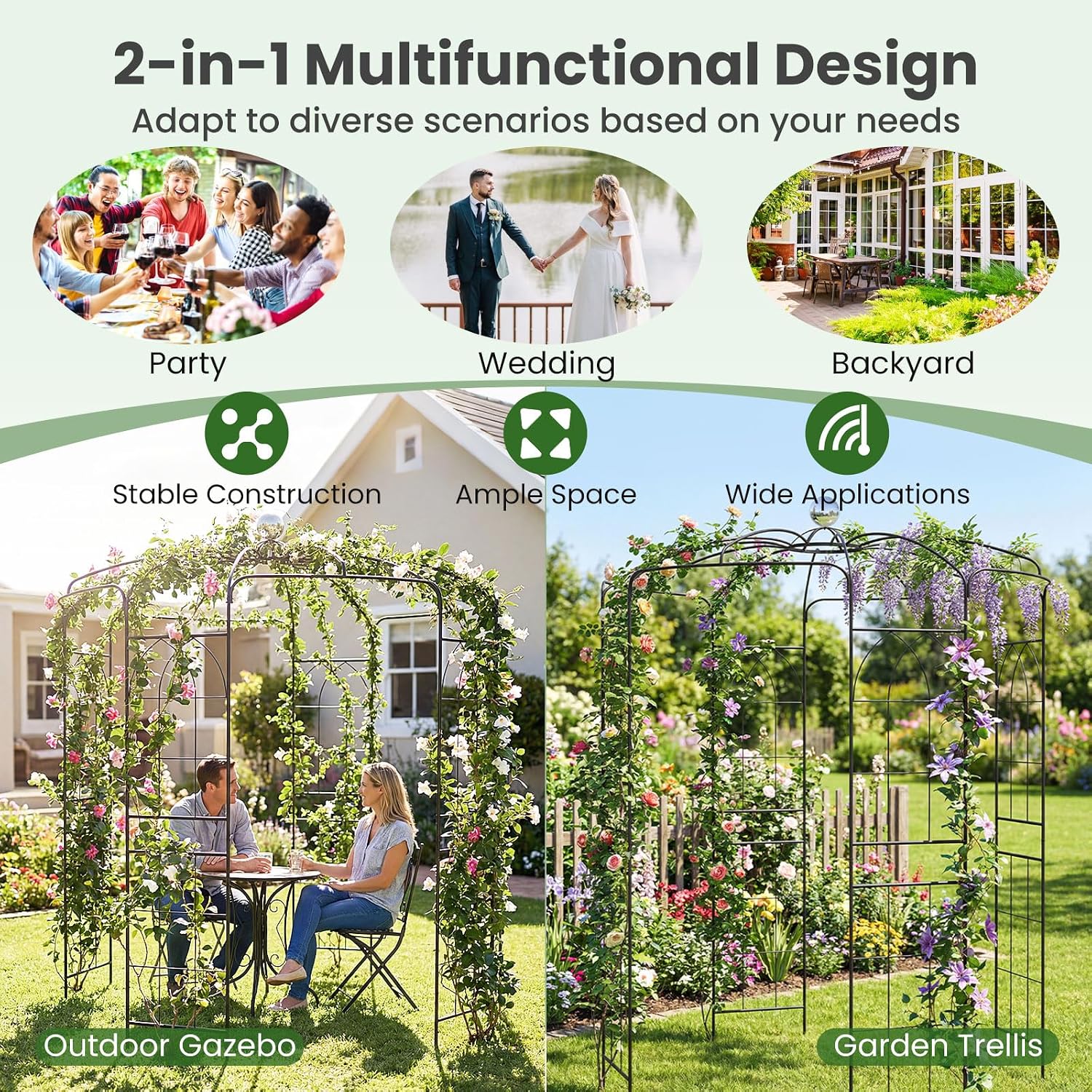 Happygrill Birdcage Shape Garden Arbor, 112' Tall Heavy Duty Gazebo with for Climbing Plants, Outdoor Arch Pergola Pavilion for Wedding Party Ceremony Decoration