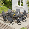 VICLLAX 9 Pieces Outdoor Dining Set, Patio Furniture Set of 8 Patio Swivel Dining Chairs and 60' Patio Round Table, Dark Charcoal Chairs & Black Tabletop