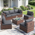Patio Furniture Sets with Waterproof Cover, 7 Pieces Outdoor Rattan Sectional Sofa Set with Glass Table and Cushions,Wicker Patio Conversation Set for Outdoor Indoor Backyard Lawn Garden Porch (Grey)