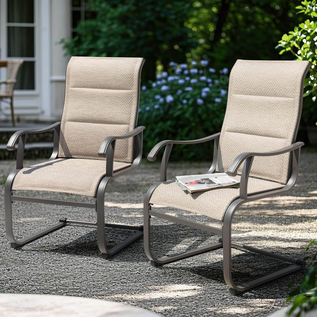 NUU GARDEN Patio Dining Chairs Set of 2, Outdoor Dining Chairs with Breathable Textilene Seat, All-Weather Patio Furniture for Garden Deck Backyard Porch, Grayish Beige