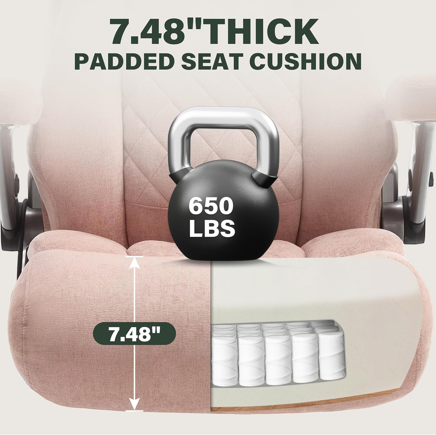 650lbs Big and Tall Office Chair with Thick Spring Cushion,5D Flip Arm Ergonomic Executive Office Chair Adjustable Lumbar Airbag&Extra Wide,Comfy Large Padded Heavy Duty Game Chair,Pinkcloth