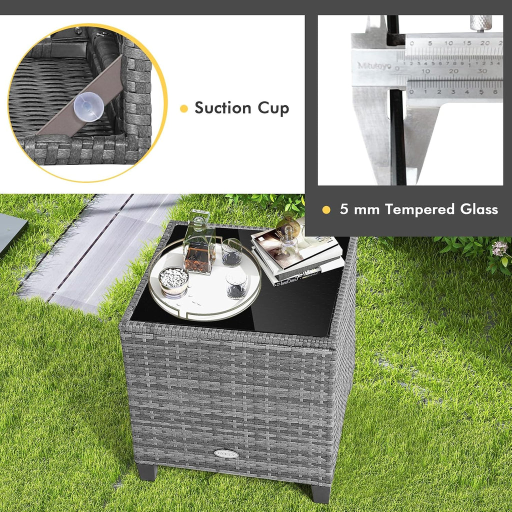 COSTWAY 3PCS Patio Furniture Set, PE Rattan Wicker Sofa w/Washable Cushion and Coffee Table, Tempered Glass Tabletop, Outdoor Conversation Set for Balcony, Porch, Yard, Backyard, Lawn (Beige)