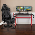 Flash Furniture Red Gaming Desk with Cup Holder/Headphone Hook & Gray Reclining Gaming Chair with Footrest