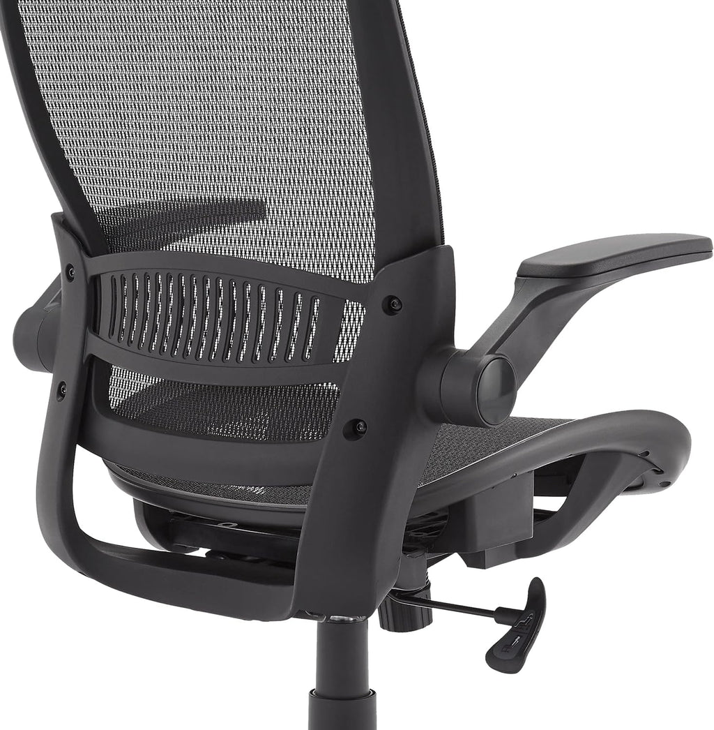 Amazon Basics Ergonomic High-Back Office Chair, Breathable Mesh, 360° Swivel, Easy to Assemble, Comfortable Flip-Up Armrests, 25.5'D x 26.25'W x 49.25'H, Black