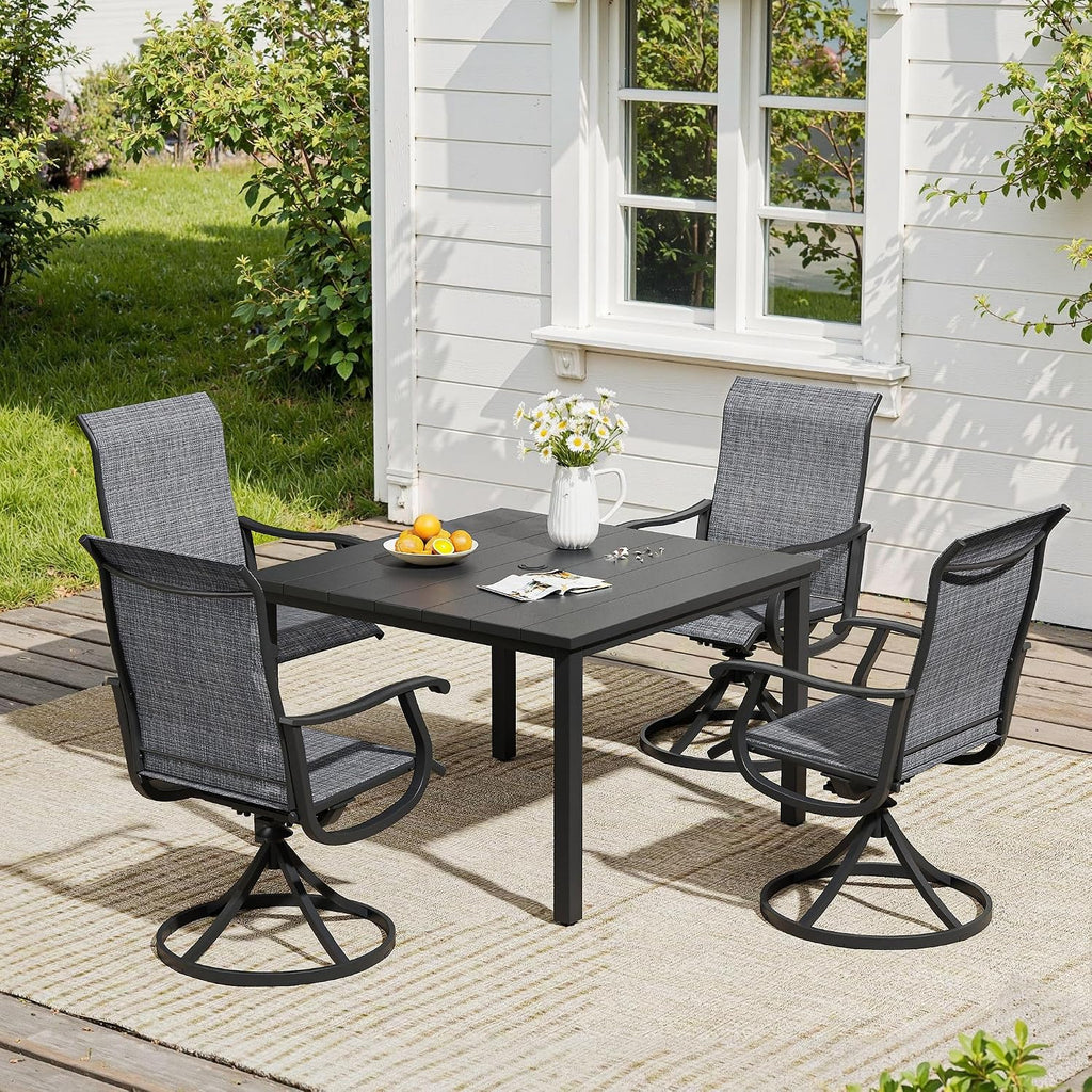 VICLLAX 5 Pieces Patio Dining Set, Patio Furniture Set of 4 Patio Swivel Dining Chairs and Square Patio Table, Dark Charcoal Chairs & Black Tabletop