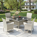 Outdoor Dining Set, 5-Piece Patio Furniture Set with Tempered Glass Table and 4 Cushioned Chairs, Dual-Strand Wicker Rattan, Balcony Furniture for Backyard, Garden, Deck,– Gray