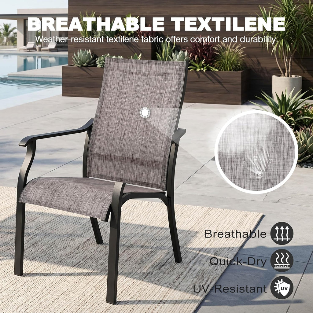 NUU GARDEN Outdoor Dining Chairs Set of 2, Textilene Patio Chairs with Aluminum Frame, Quick-Dry Rust-Resistant Chairs with Backrest & Armrests for Lawn Garden Backyard, Grayish Brown
