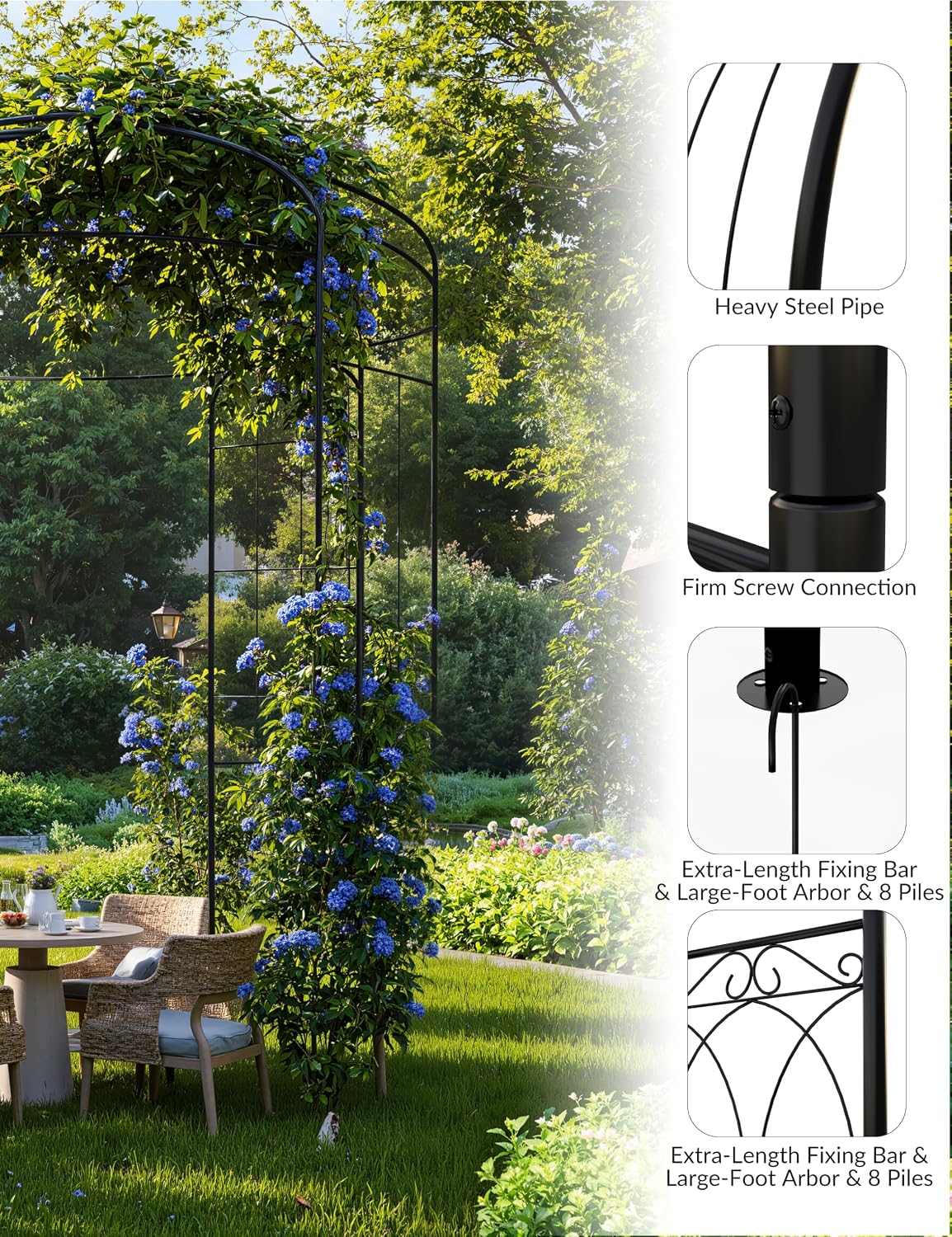 8.8 FT Tall Garden Arch, Decorative Birdcage Metal Arbor for Weddings & Parties, Weather-Resistant Steel Pergola for Climbing Flowers, Outdoor Pavilion for Patio & Backyard