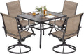 NUU GARDEN Outdoor Patio Dining Set, 4 Swivel Textilene Dining Chairs and 37' Square Dining Table with 1.57'' Umbrella Hole, Powder Coated Iron Frame, for Patio, Garden, Backyard, Black and Brown