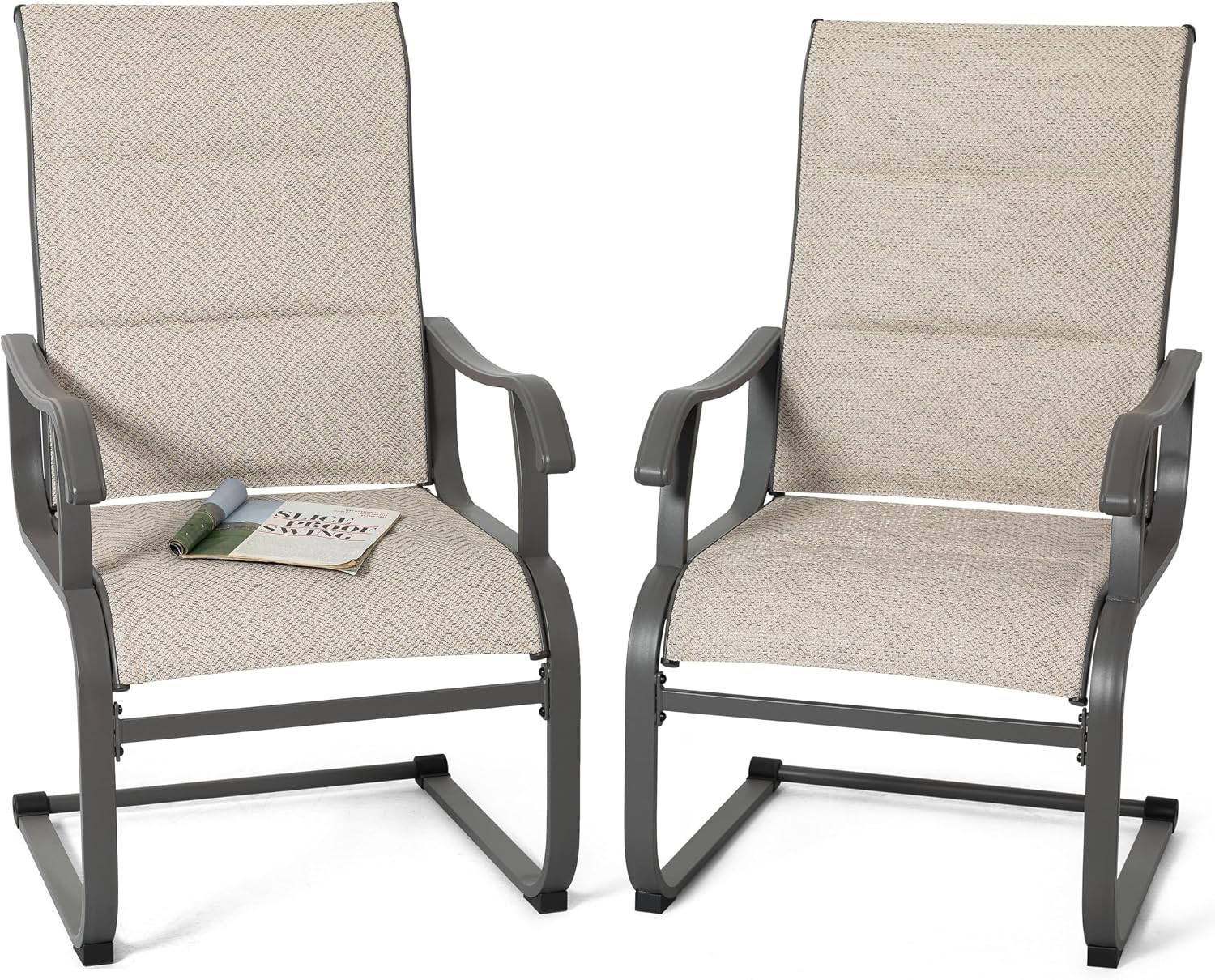 NUU GARDEN Patio Dining Chairs Set of 2, Outdoor Dining Chairs with Breathable Textilene Seat, All-Weather Patio Furniture for Garden Deck Backyard Porch, Grayish Beige