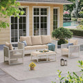 Amopatio Aluminum Patio Furniture Set with Ottoman, 5 Piece Modern Aluminum Outdoor Furniture, with 5' Beige Thickend Cushions, for Garden, Porch, Balcony, Light Grey Frame