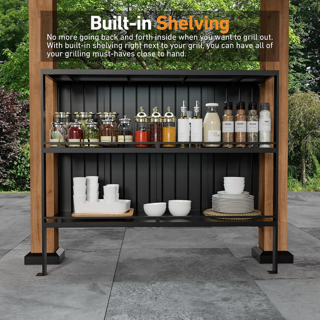 Modern Shade Woodberry Grill Gazebo 6' X 12', Cedar Wood Gazebo with Dual bar Tops & Shelves, Patio Bar with Galvanized Steel Roof, Outdoor Pavilion with USB and USB-C Charging Ports for Backyard
