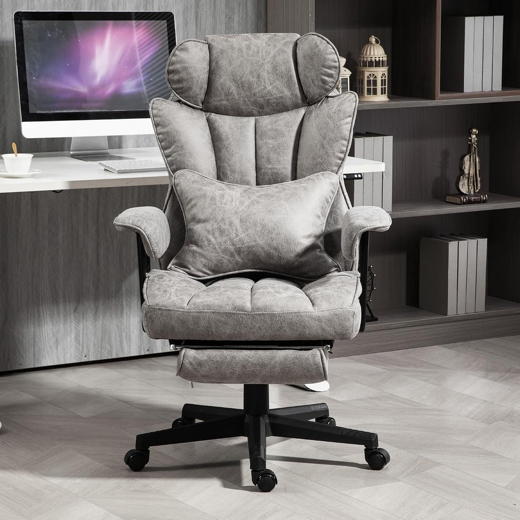 HOMCOM Massage Executive Office Chair with 6 Vibration Points, 400LBS Heated Big and Tall Office Chair with Foot Rest and Lumbar Support, Microfiber Reclining Computer Desk Chair, Gray