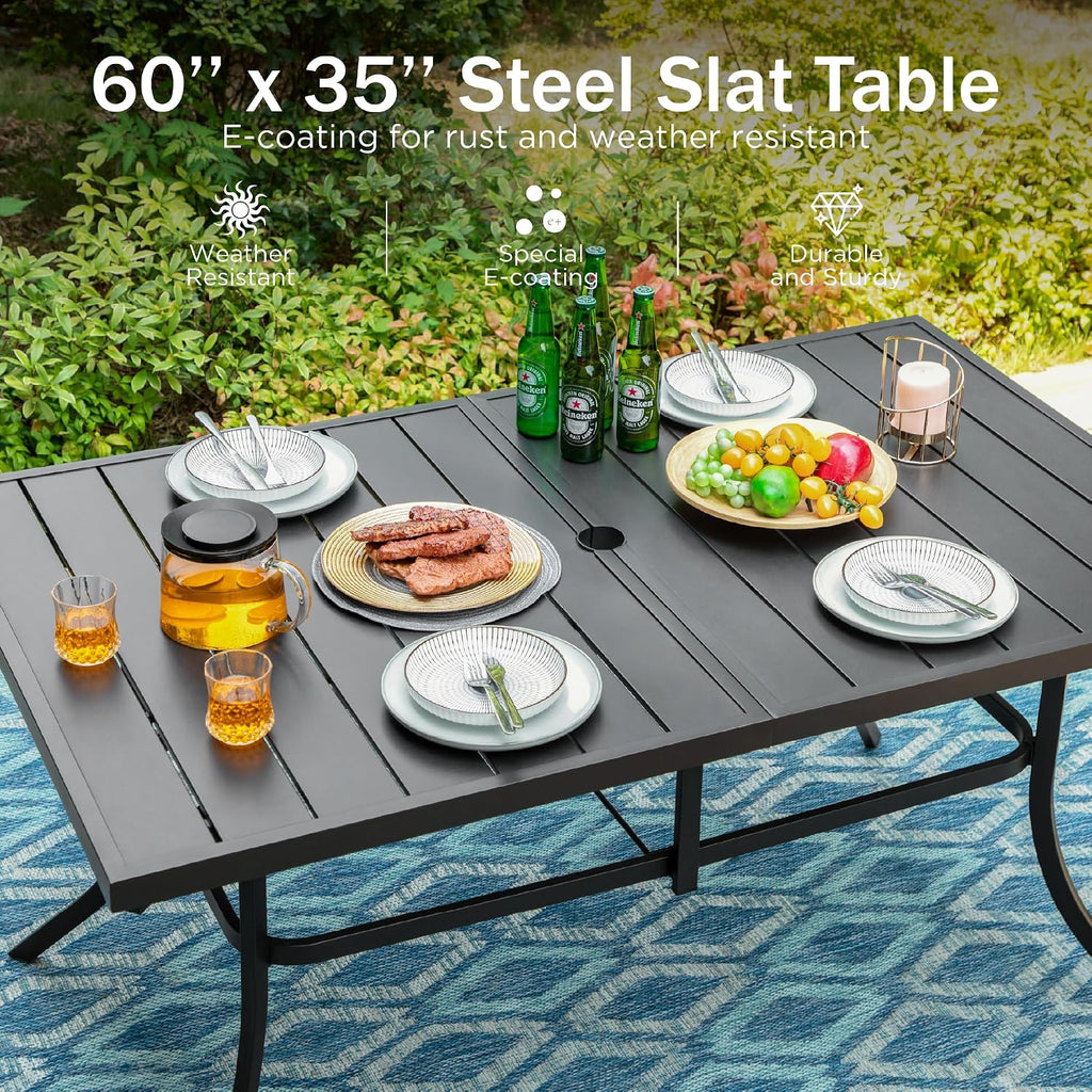 PHI VILLA 7 PCS Patio Dining Set, Outdoor Furniture for 6 Person, Patio Metal Furniture Set with 59'x35.4' Dining Table & 6 Aluminum Stackable Chairs, Patio Sets for Deck Garden Poolside, Grey