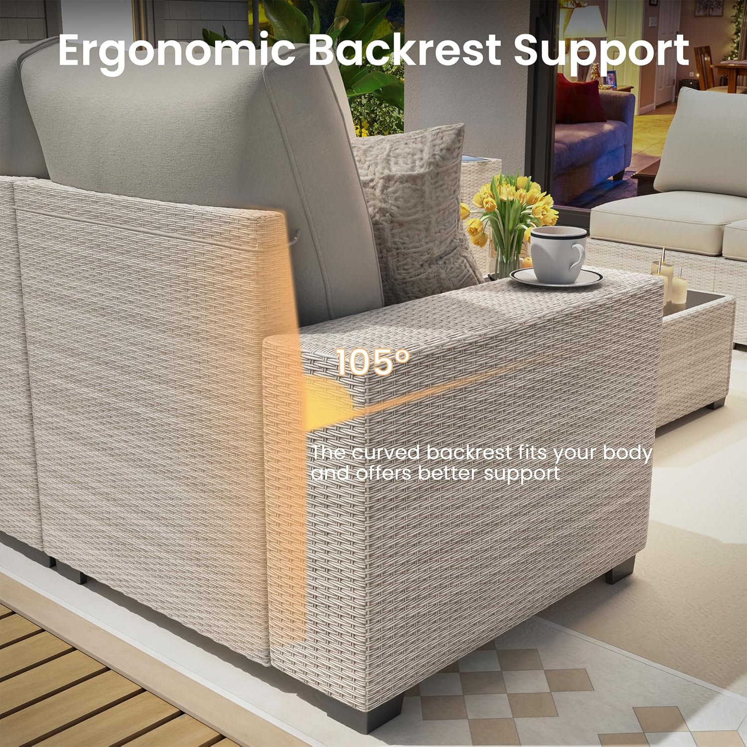 olimix 8 Piece Outdoor Patio Furniture Set, Outdoor Sectional Furniture, Rattan & Wicker Modern Modular Conversation Set Sofa Couch W/Water Resistant Washable Thick Cushions, Brown/Peacockblue