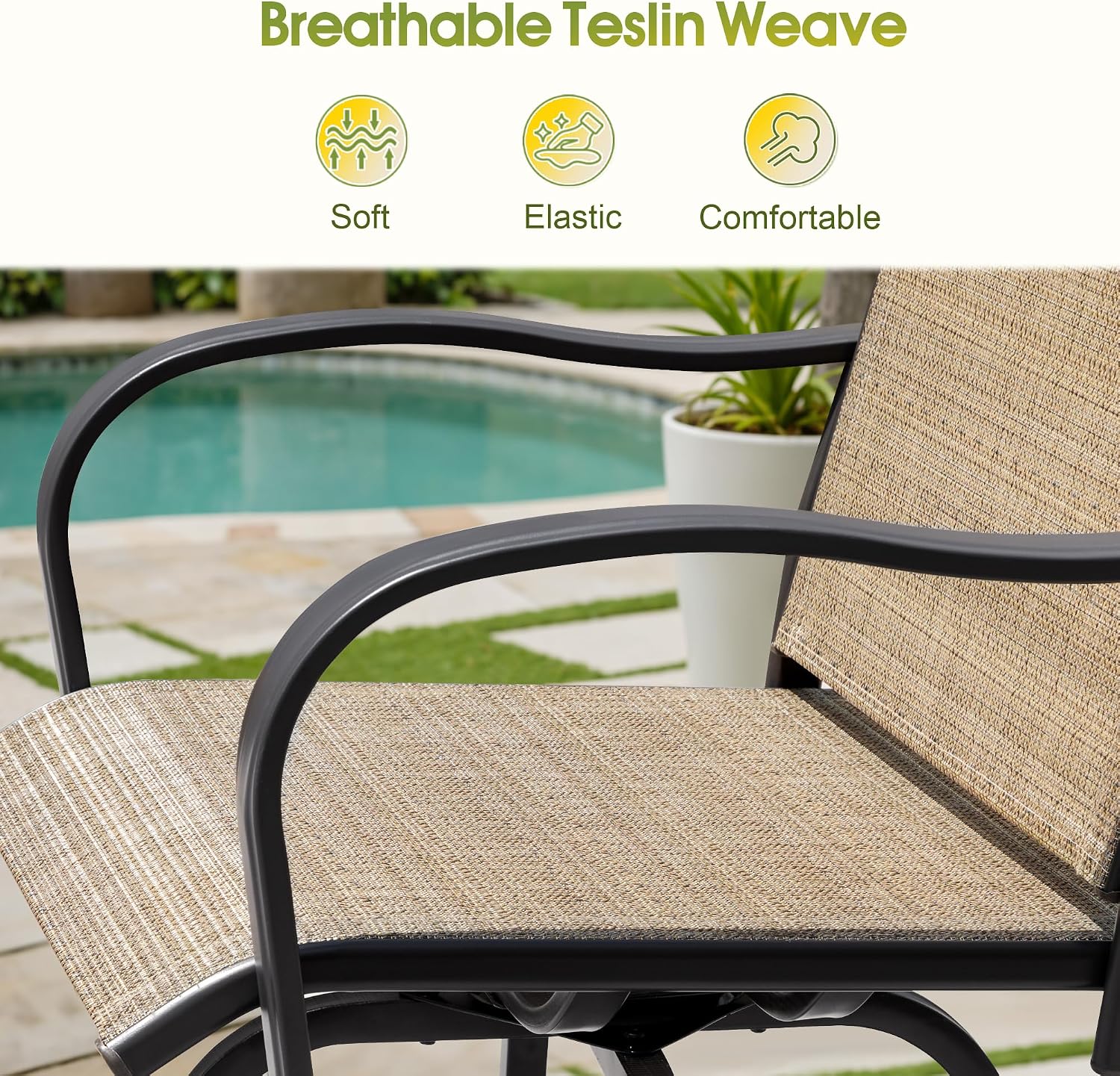 Devoko Patio Bar Stools Set of 2 All-Weather Outdoor Patio Furniture Set Counter Height Tall Patio Swivel Chairs for Bistro, Lawn, Garden, Backyard