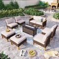 Sophia & William Large Outdoor Patio Furniture Set with Fire Pit Table High Back 9PCS Wicker Patio Sectional Sofa Conversation Set with 56' Fire Table, Ottoman & 4' Thick Cushions,Beige
