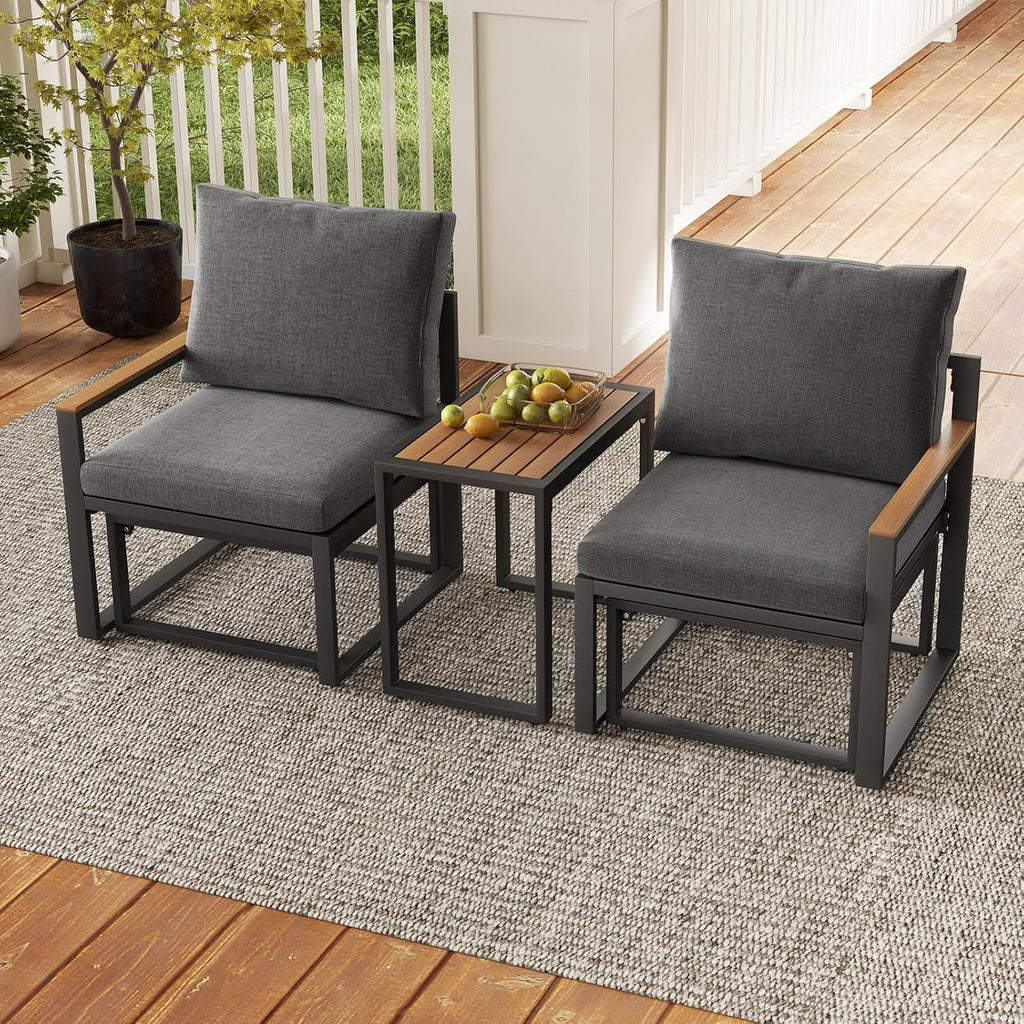 Tangkula 3 Pieces Patio Furniture Set, Aluminum Frame Weatherproof Outdoor Conversation Set with Soft Cushions for Backyard, Poolside, Porch, Balcony
