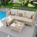 Patio Furniture Set, Small Outdoor Couch with Glass Coffee Table&Thick Cushion, Wicker L-Shaped Patio Couch, All-Weather PE Rattan Conversation Set for Garden, Poolside(3pcs Yellow&Beige)