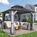 COVERONICS 8.5'x8.5' Outdoor Wood Gazebo - Hardtop Wooden Gazebo with Galvanized Steel Roof, Heavy-Duty Pavilion with Netting & Curtains for Garden, Poolside, Deck, Backyard