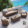 UDPATIO Patio Furniture Set, 5 Pieces Outdoor Conversation Sets with Rocking Swivel Chairs, Wicker Rattan Outdoor Sofa Set with Storage Table and Waterproof Covers for Backyard, Deck, Porch, Khaki